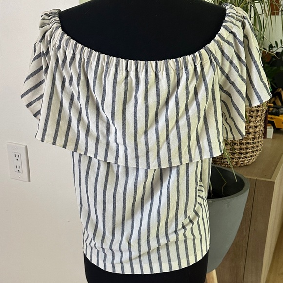 Banana Republic - Cream & Navy Striped Off-Shoulder Ruffle Top - XL - Picture 5 of 9